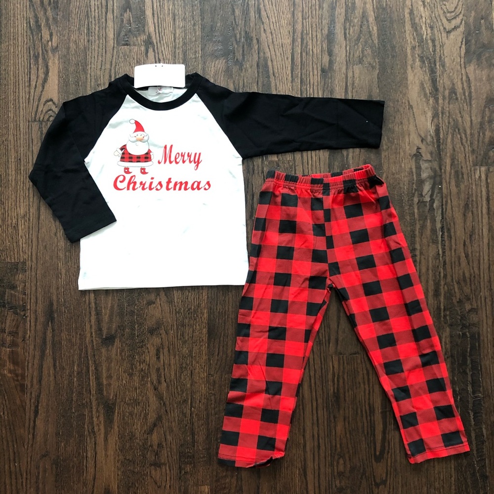Black & Red Gingham Christmas Pajama Set 3T